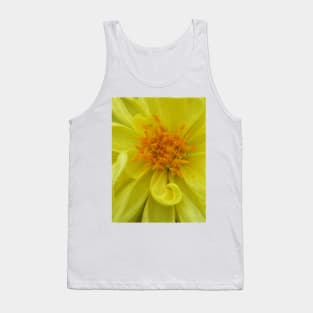 closeup macro photography of bright glowing yellow dahlia bloom with yellow gold coloured complex structured center Tank Top